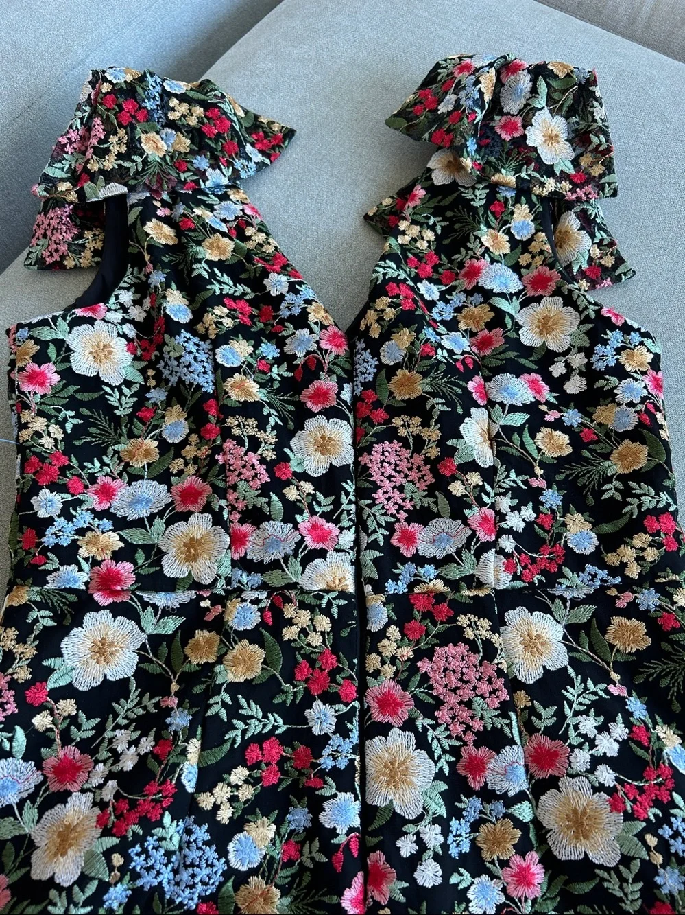 Eliza J Embroidered Floral Fit & Flare Dress Pockets Black 6P